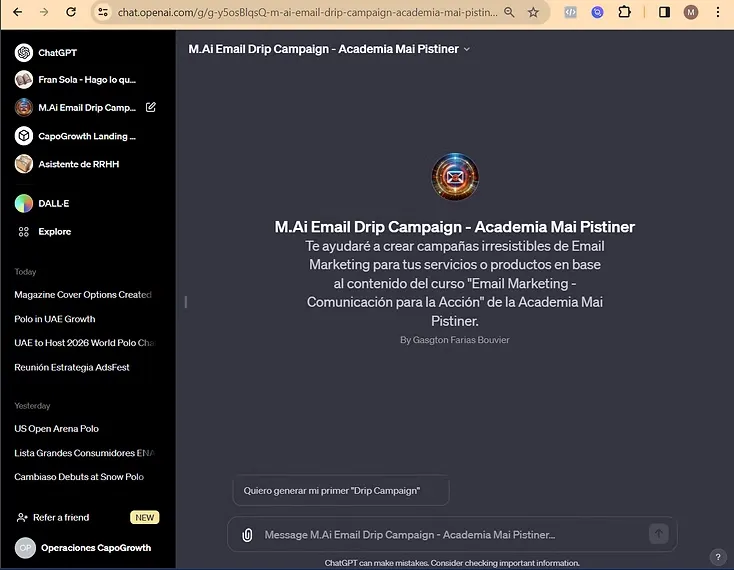 Agente M.Ai Email Drip Campaign en ChatGPT